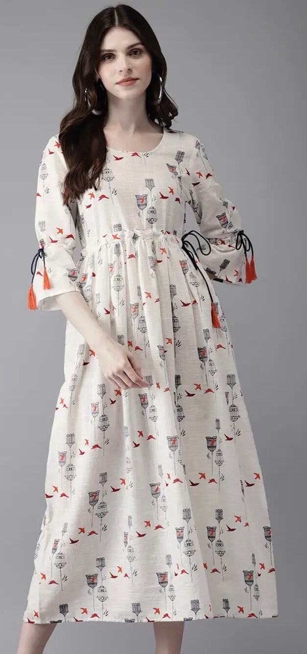 Anouk from Myntra Women's Cotton A-Line Quirky Printed Kurta Dress. Size M